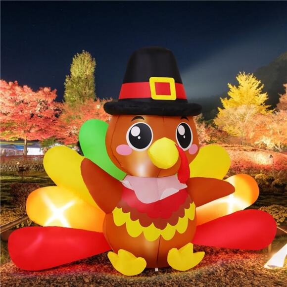 7 FT Long Thanksgiving Inflatables Baby Turkeys Outdoor Decorations Blow Up - Picture 4 of 7